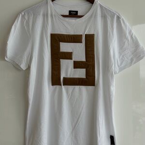 Fendi White Tee with Brown Logo